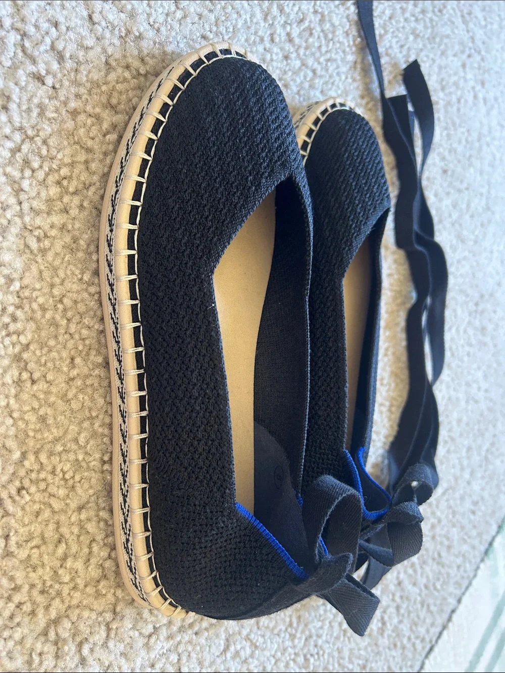 Rothy's Black Knit Espadrille Ballet Flats with Ankle Ties - Picture 3 of 5